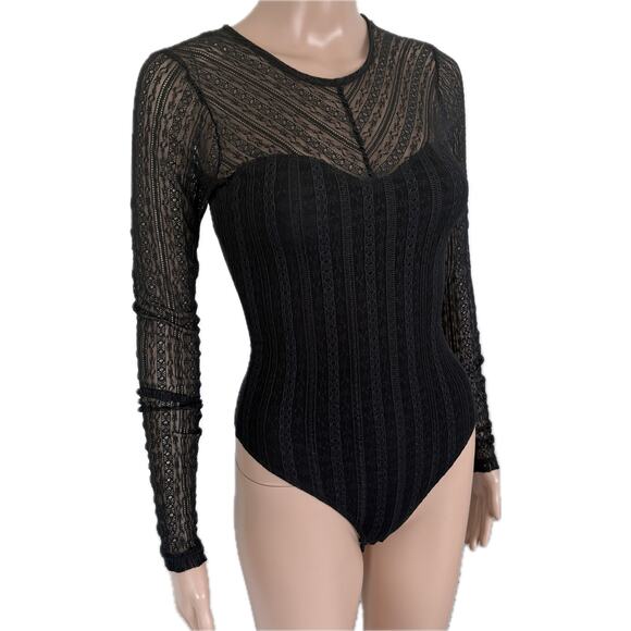 Abercrombie & Fitch Black Lace Long Sleeve Sweatheart Bodysuit XS Goth Sheer - Picture 2 of 7